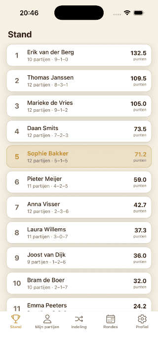 Spelersapp — stand